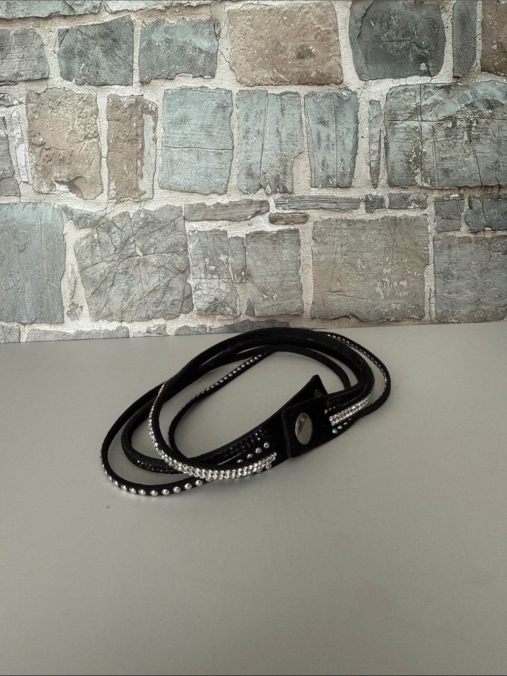 Black Crystal-Embellished Wrap Belt